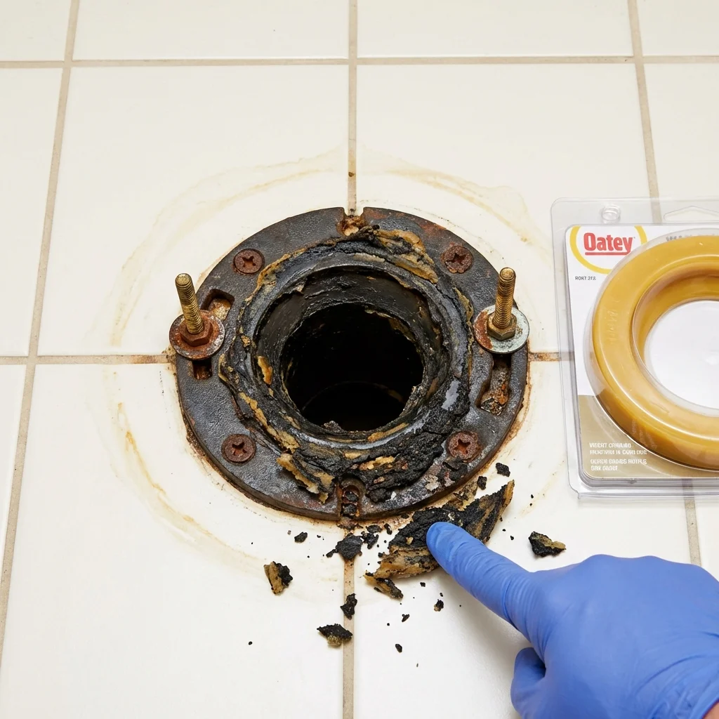 Failed wax ring showing water seepage at the base of a toilet in a Windsor, CA home