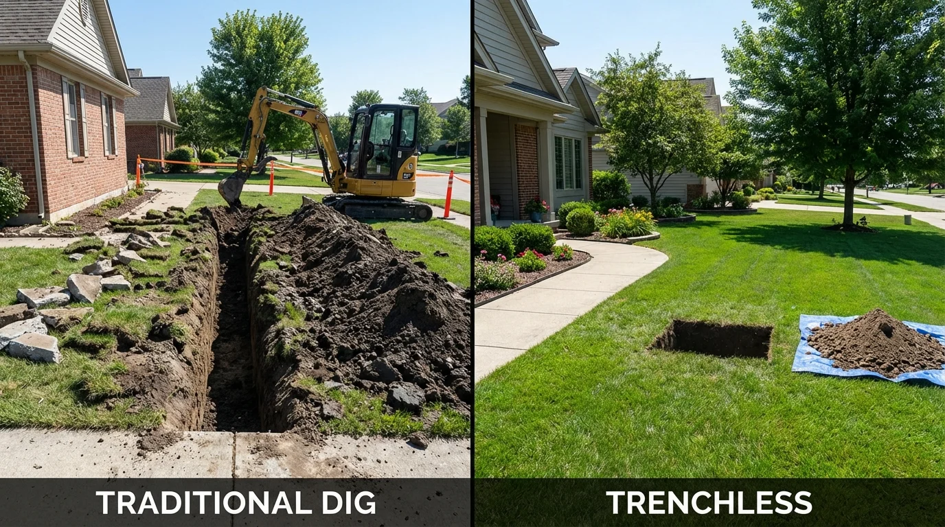 Trenchless sewer repair with minimal yard damage versus traditional excavation in Windsor, CA